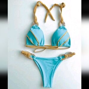 Sexy Blue and Gold Boho Cheeky Bikini